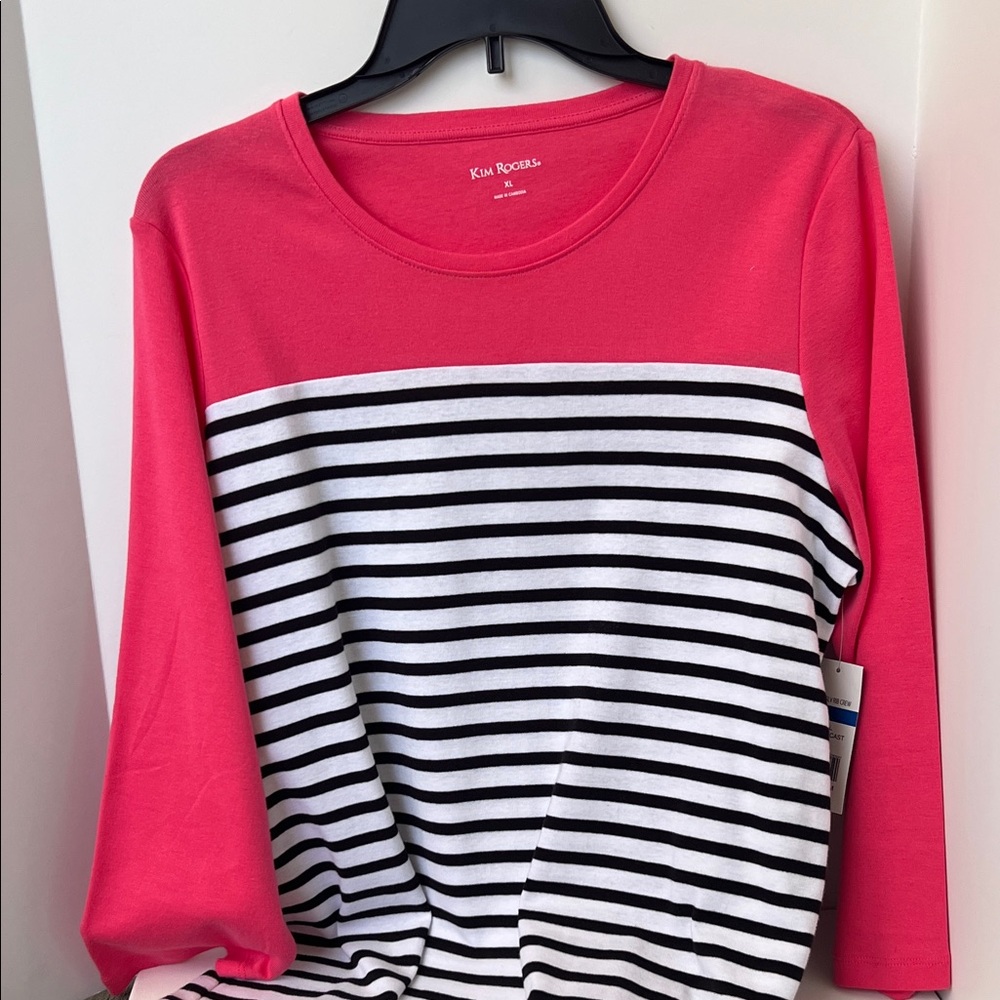 Kim Rogers Pink and Black Striped Top